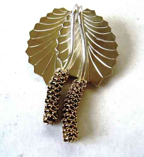 HN silver and gilt leaf and catkin brooch