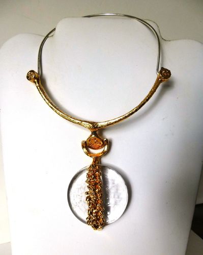 J Hull gold-plated necklace w glass pendant